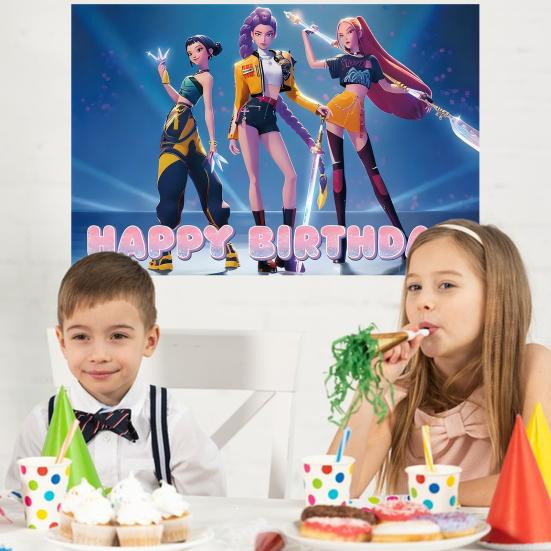 Pwichdn K-POP Geburtstagsdeko-Set mit Themenbanner, Luftballons und Schildern in Mehrfarbig für Musik- und Tanzpartys - Bild 3