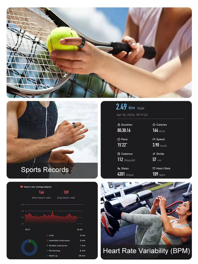 Uhoofit Smart Ring R09 in Schwarz mit Herzfrequenzmessung, SpO2-Sensor, Schlafmonitor und 5ATM Wasserdichtigkeit - Bild 5