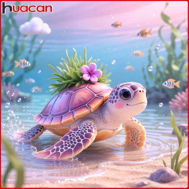 Huacan Diamant-Stickerei Set mit Meeresschildkröte, Fisch und Blumen in Multicolour - Bild 1