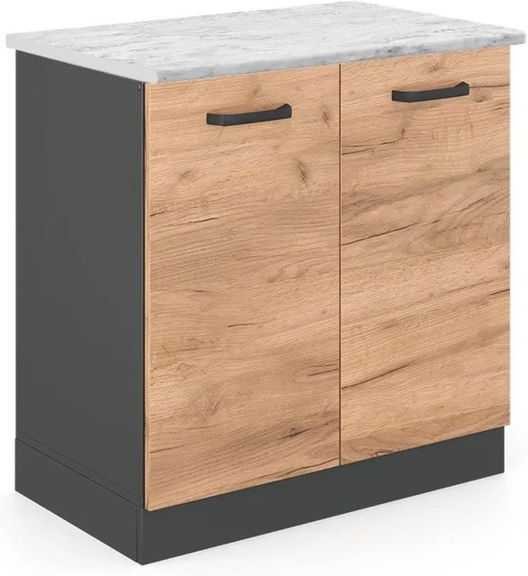 Vicco Spülenunterschrank R-Line Küchenunterschrank Goldkraft Eiche Anthrazit mit Marmor-Optik B/T/H: 81,6 x 46,0 x 80,0 cm - Bild 1