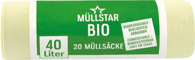 müllstar Bio-Müllsäcke, 40 Liter, grün, biologisch abbaubar und kompostierbar, 20 Stück, B: 53 cm, H: 60 cm - Bild 1