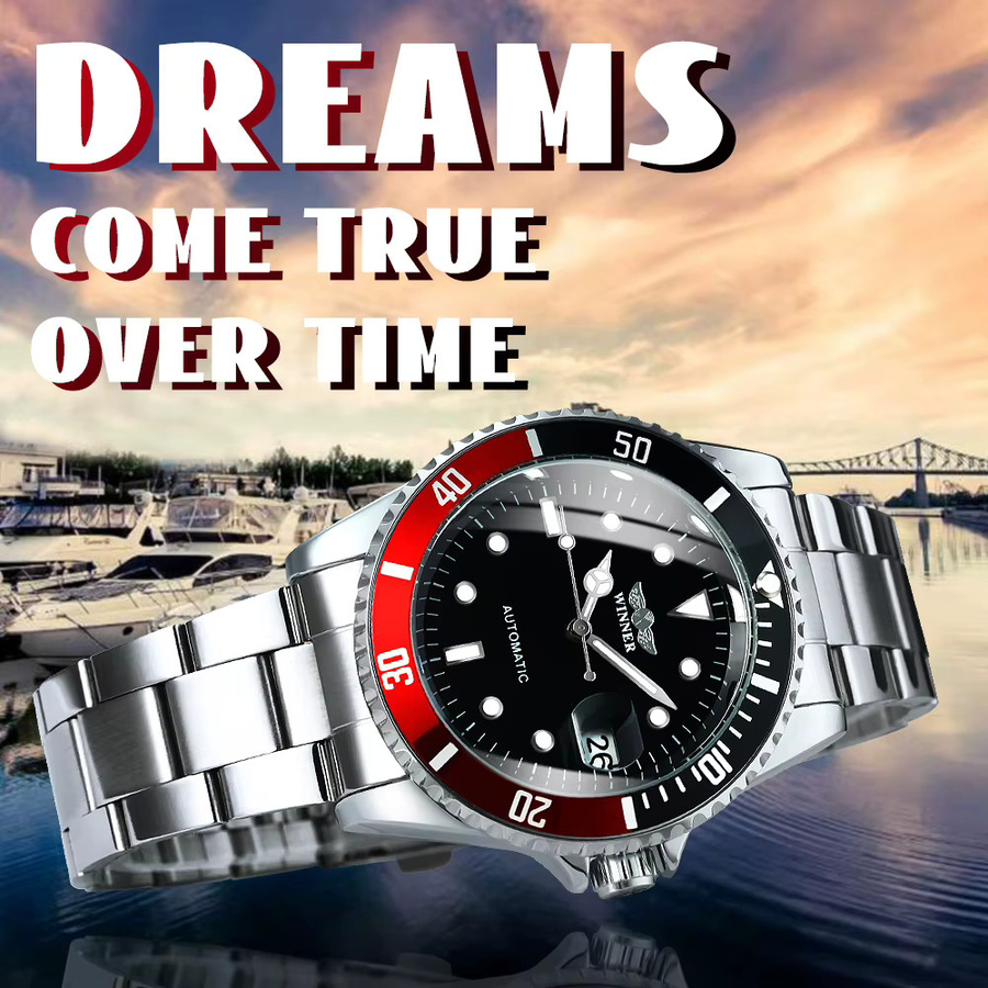 WINNER Armbanduhr Automatik, Edelstahl, Schwarz, Herren - Bild 2