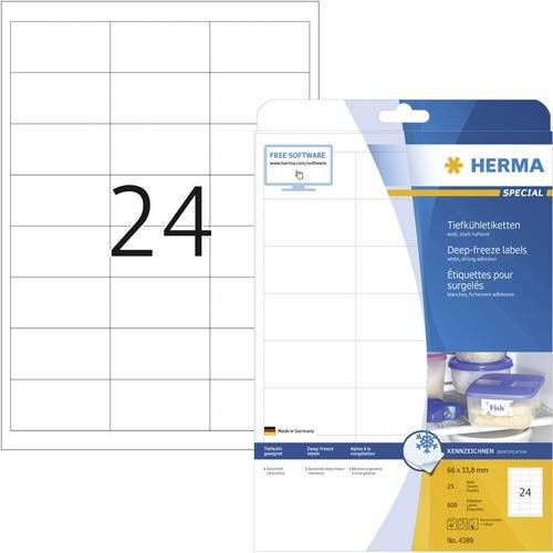 Herma Tiefkühl-Etiketten White, Papier, B: 66 mm, H: 33,8 mm, für Tintenstrahldrucker, 600 Stück - Bild 1