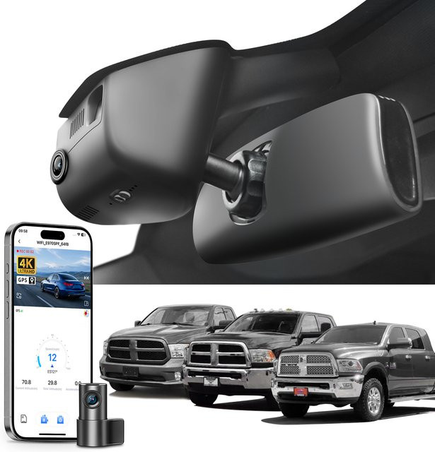 Mangoal 4K Dashcam für Dodge RAM 1500 2500 3500 & 1500 Classic (2013-2024) mit GPS und WiFi für die App-Steuerung, Schwarz - Bild 1