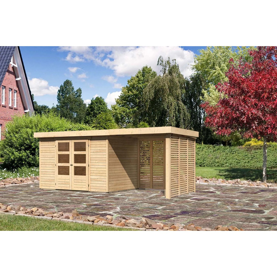 Karibu Holz-Gartenhaus Boras Natur mit Flachdach und modernem Design, Unbehandelt, B: 298 cm, T: 213 cm, H: 211 cm - Bild 2