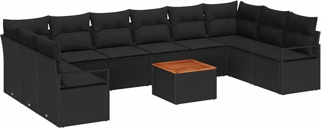 vidaXL Garten-Sofa-Set aus Poly Rattan in Schwarz mit 11-teiligem Set inklusive Kissen und Tisch - Bild 1