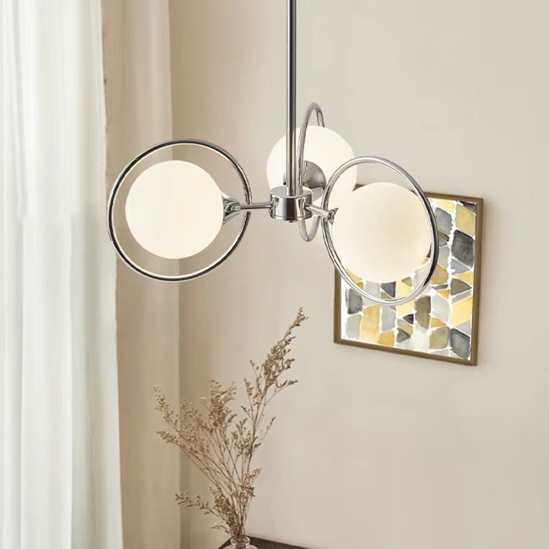 TAONUANSHU Bauhaus LED-Pendelleuchte aus Metall und Glas in Chrom und Weiß für Wohnzimmer und Schlafzimmer - Bild 3