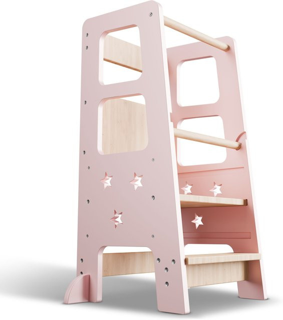 Juskys Lernturm Henny Stehhilfe aus Holz in Rosa, 3-fach höhenverstellbar, B/T/H: 90 x 44 x 40 cm - Bild 1