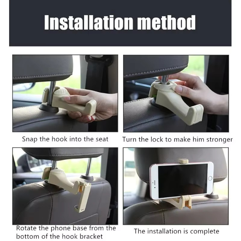 2 in 1 Multifunktions Auto Kopfstützen Haken mit Handyhalterung in Beige - Bild 2