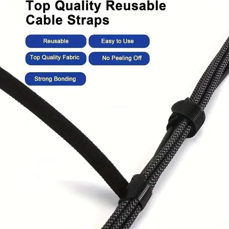 Wiederverwendbare und verstellbare Kabelbinder als Kabel-Organizer und Kabelmanagement in Schwarz - Bild 2