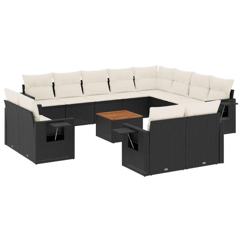 Vidaxl Gartenmöbel-Set aus Polyrattan und Akazie mit Kissen, 13-teilig, Schwarz - Bild 2