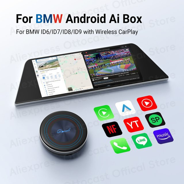 OTTOCAST OttoAiBox I3 Android 13 AI Box für kabelloses CarPlay und Auto TV mit Spotify, Netflix und Google in Schwarz für BMW X3 und X5 - Bild 1