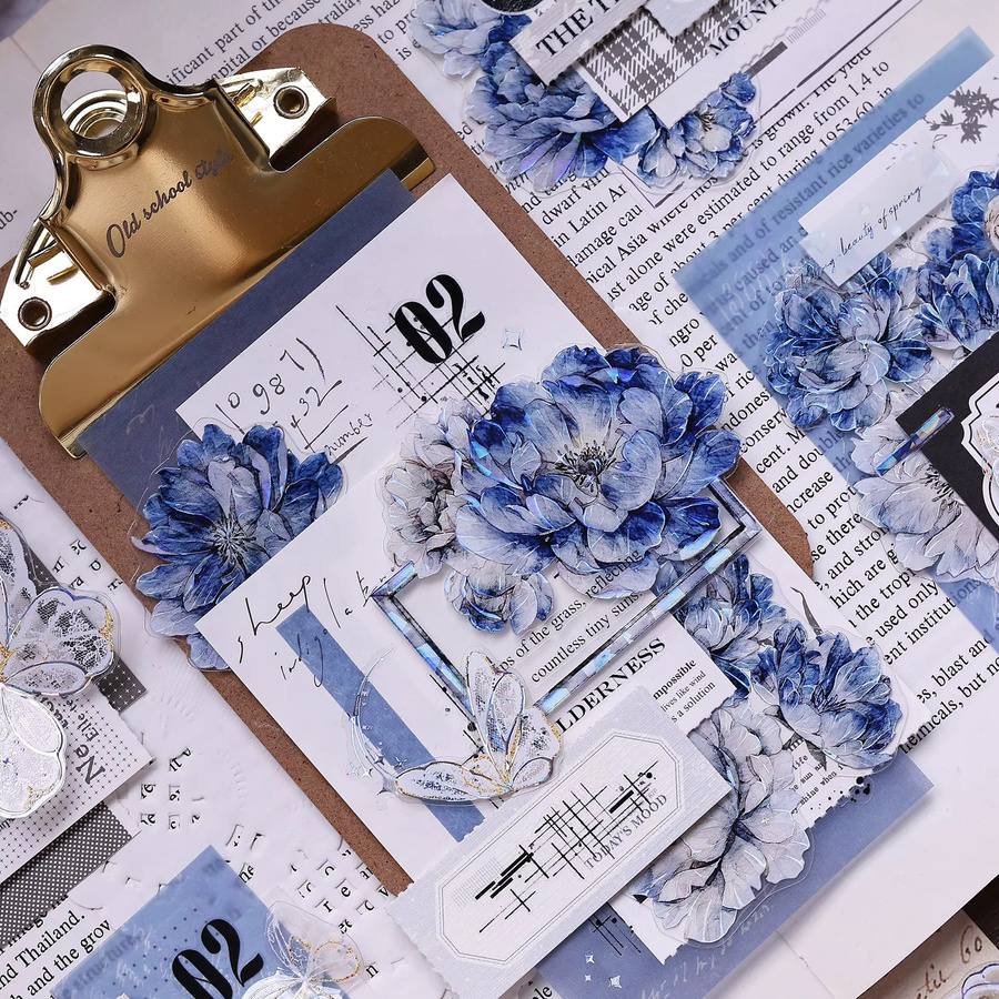 XiaoBaiJia Studio Vintage Washi PET Klebeband mit blau-weißem Blumenmuster für Scrapbooking und DIY-Kartenherstellung - Bild 5