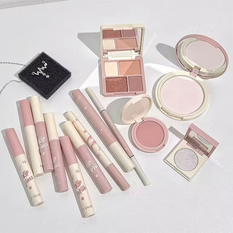 Make-up-Set mit Lipgloss, Lippenöl, Lippencreme, Eyeliner, Mascara, Augenbrauenstift, Rouge, Highlighter, Lidschatten, Puder, Unisex - Bild 2