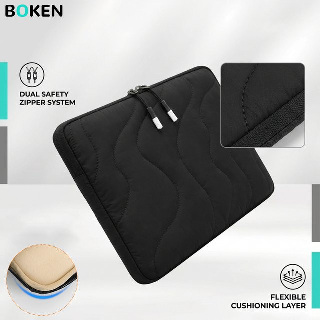 BOKEN Laptop-Schutzhülle für MacBook Air Pro, Dell, HP, Lenovo und andere Notebooks sowie Tablet-Tasche für iPad und Xiaomi, Farbe: Schwarz - Bild 1
