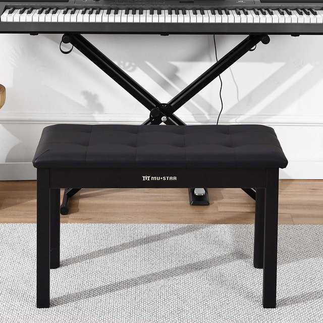 Gepolsterte Pianobank aus Massivholz mit Stauraum und Kunstleder, Doppel-Sitzbank für Klavier und Keyboard, Breite: 74 cm - Bild 1