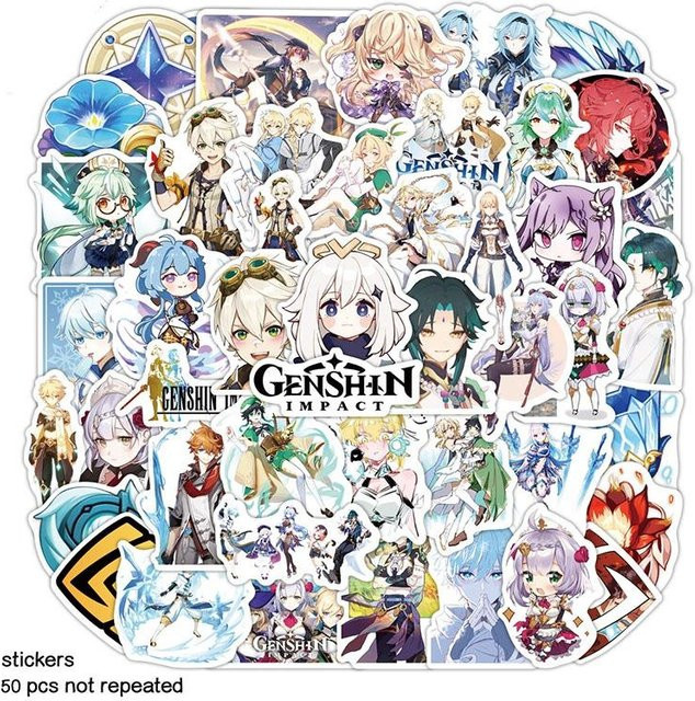 50 Stück Genshin Impact PVC-Aufkleber wasserfest und wiederverwendbar in Grau und Multicolour - Bild 1