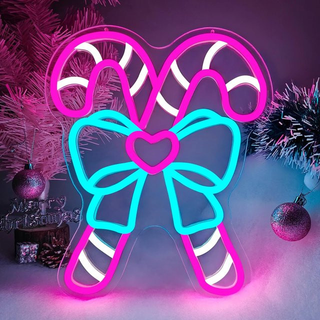 Dimmbares Rosa Zuckerstangen-Neonschild zur Wanddekoration für Schlafzimmer und Weihnachtsfeier, Pink/Multicolour - Bild 1