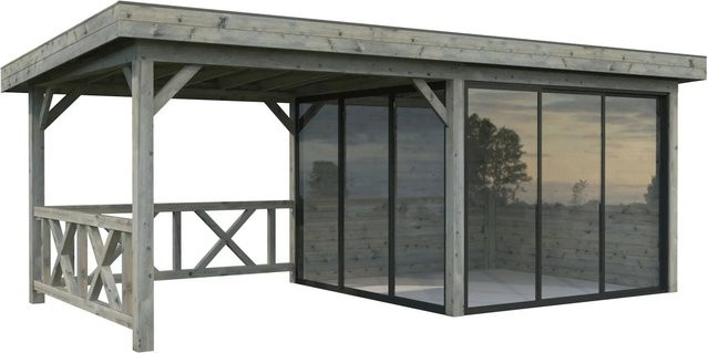 Palmako Pavillon Lenna Set 403 Slide aus Fichtenholz, Grau, B/T/H: 588 x 300 x 245 cm - Bild 1