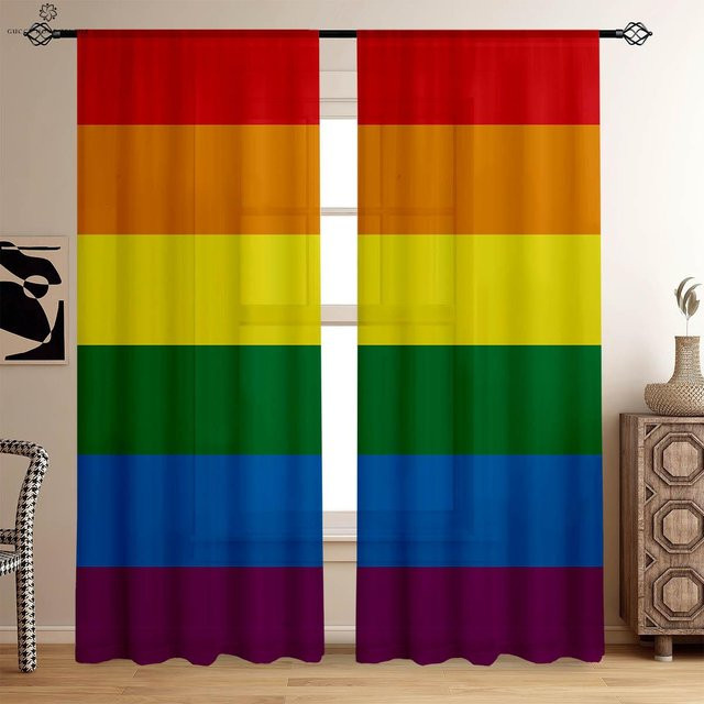 Yiran Furniture Dekorative Vorhänge mit Goldpuder-Glitzer und Regenbogenfarben, 2er-Set, halbtransparent, B: 50 cm, H: 130 cm - Bild 1