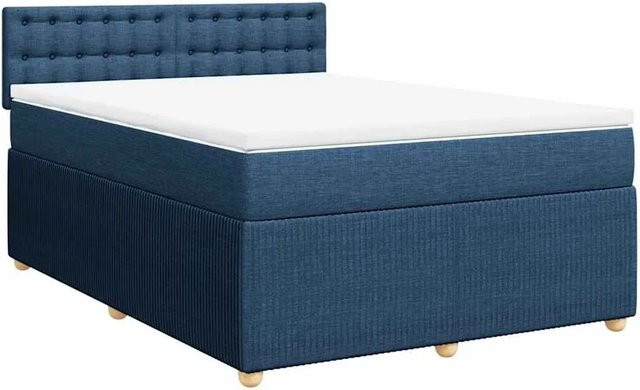 vidaXL Boxspringbett mit Matratze Hybrid-Design in Blau und Weiß, B/T: 140 x 200 cm - Bild 1