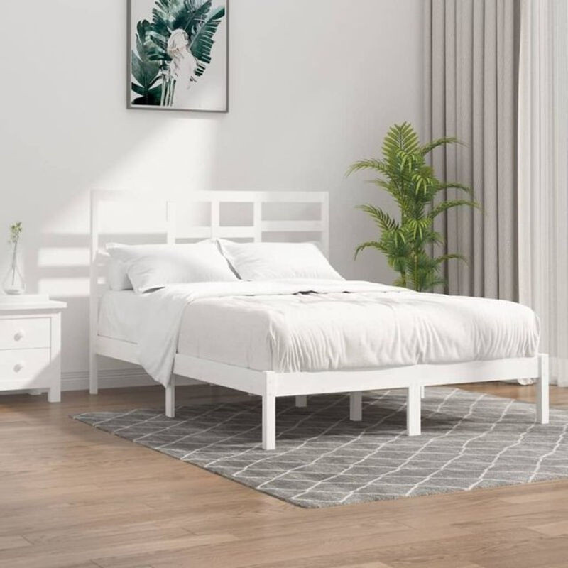 Massivholzbett aus Kiefer von vidaxl in Weiß, modernes und minimalistisches Schlafzimmerbett für Erwachsene, B/T: 140 x 190 cm - Bild 1