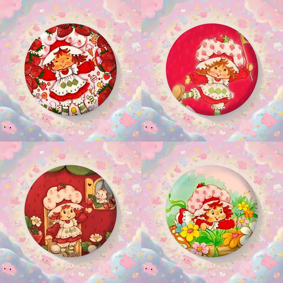 Bilibili Puppen-Anstecknadeln mit Erdbeer-Kuchen-Motiv in Multicolour, runde dekorative Accessoires - Bild 1