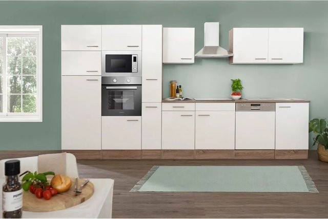 Respekta Küchenzeile KB370EYWMIGKE in Weiß Seidenglanz und Eiche York Nachbildung, Breite: 370 cm, Höhe: 205 cm, Tiefe: 55,5 cm - Bild 1