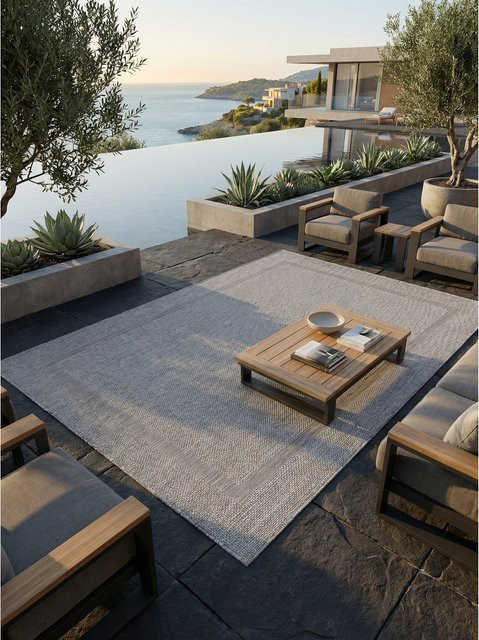 Outdoorteppich Kadima Design ALSTER, einfarbig, Silber, B/T: 80 x 250 cm - Bild 1