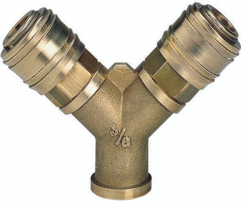 Einhell Druckluftverteiler aus Messing mit 2x Schnellkupplung und R 3/8 Zoll Innengewinde in Gold - Bild 1
