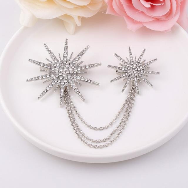 Brosche mit Quaste und Kette, Schneeflocke, Strasssteine, Silber, Damen - Bild 1