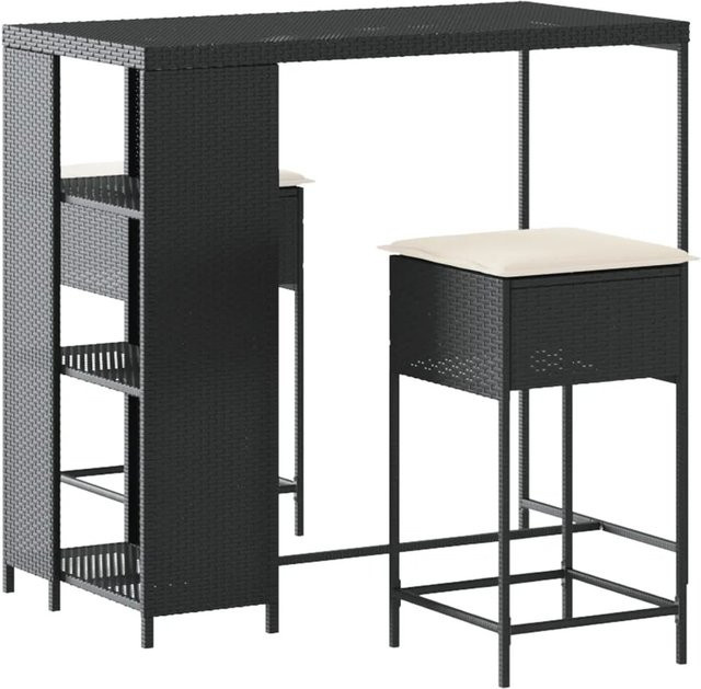 vidaXL 3-tlg Gartenbar-Set Modell 7 aus Poly Rattan und Stahl in Schwarz mit cremeweißen Kissen - Bild 1