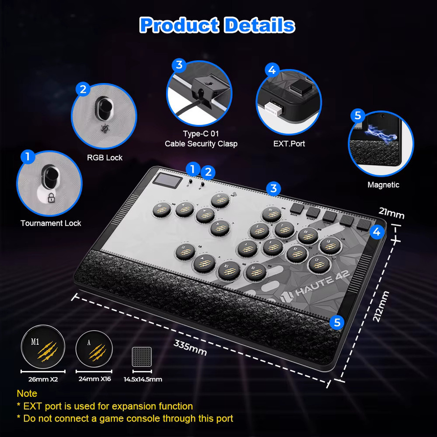 Haute42 C-AT Leverless Fighting Game Controller Hitbox Arcade Stick für PC und PlayStation in Weiß - Bild 3