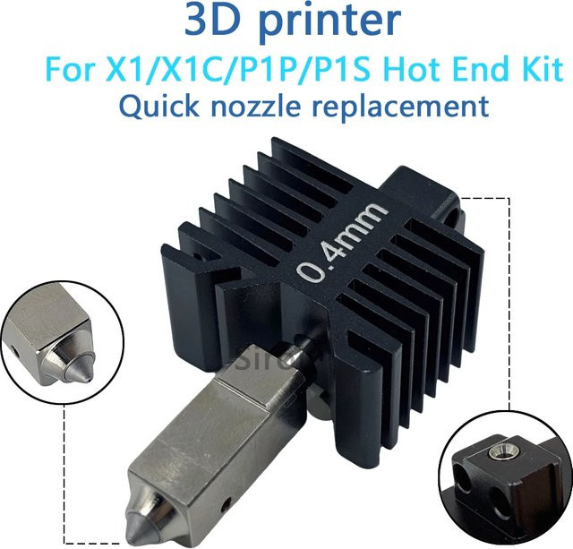 Bambu Lab Hotend mit Düse aus gehärtetem Stahl für P1S, P1P und X1C in Schwarz - Bild 1
