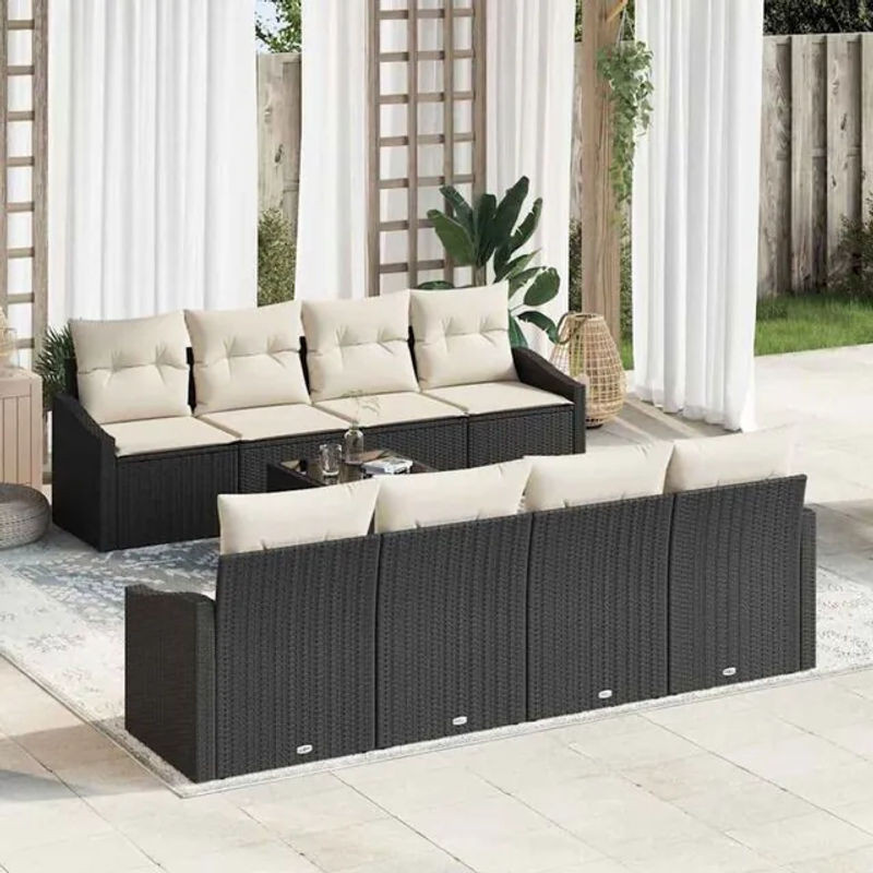 Vidaxl Polyrattan Garten-Sofa-Set mit Kissen in Schwarz und Beige, Loungemöbel, B/T/H: 55 x 55 x 37 cm - Bild 1