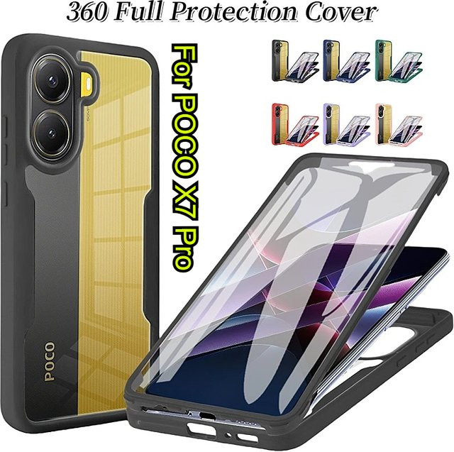 360-Grad-Vollschutzhülle für Xiaomi Poco X7 X6 X5 Pro mit HD-Bildschirmfolie und Silikon-TPU-Linsenschutz in Transparent und Pink - Bild 1