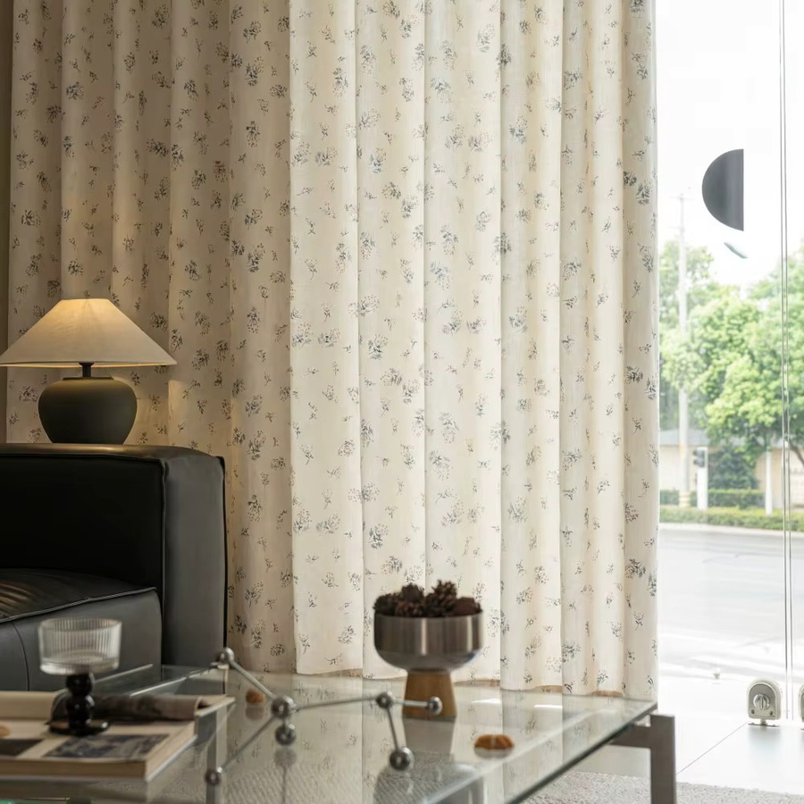 CENTURyMiG Vorhang im amerikanischen Landhausstil mit floralem Grasblumen-Druck, halbtransparent, beige, Breite: 100 cm, Höhe: 200 cm - Bild 2