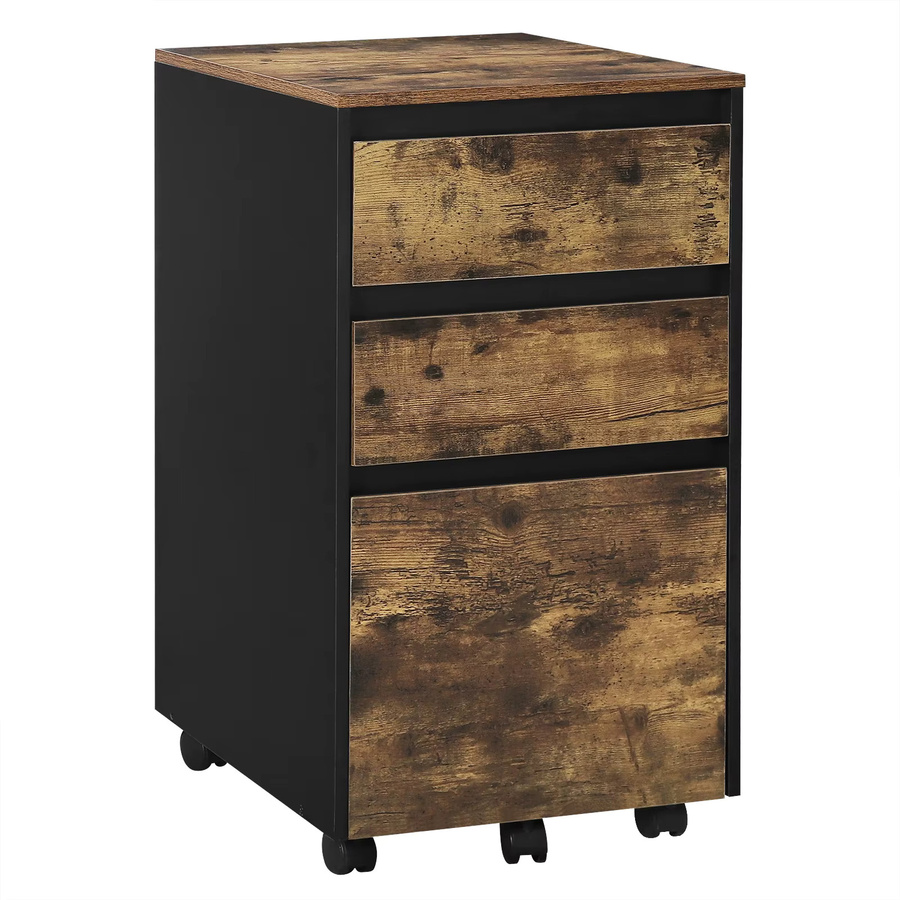 WOLTU Mobiler Aktenschrank in Eiche für Hebelordner mit 3 Schubladen und Rollen, B/T/H: 40 x 70 x 40 cm - Bild 1