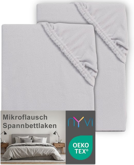 NYVI DreamScience Mikroflausch Spannbettlaken 2er Pack Silber für den Winter, Material: Mikrofaser/Polyester, Größe: 140 x 200 cm bis 160 x 200 cm - Bild 1