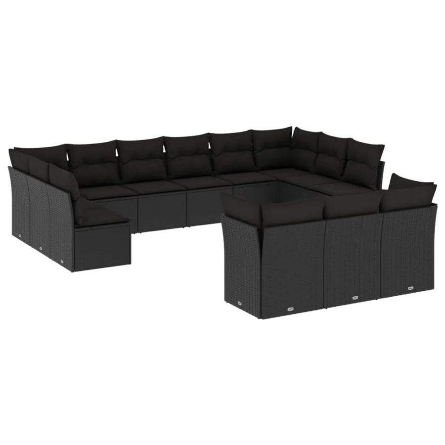 vidaXL 13-tlg. Garten-Sofagarnitur in U-Form aus Polyrattan mit Kissen, Schwarz - Bild 2