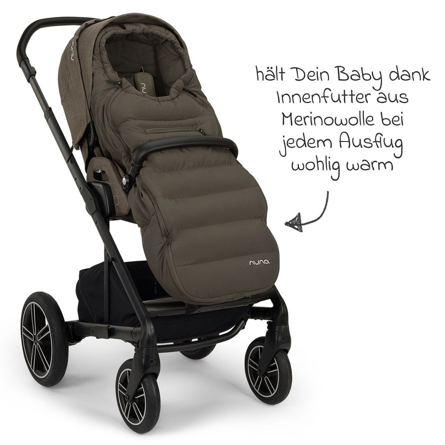 Nuna 2-teiliges Winter-Kinderwagen-Set mit Fußsack und Handschuhen aus Wolle in Grün und Braun - Bild 3