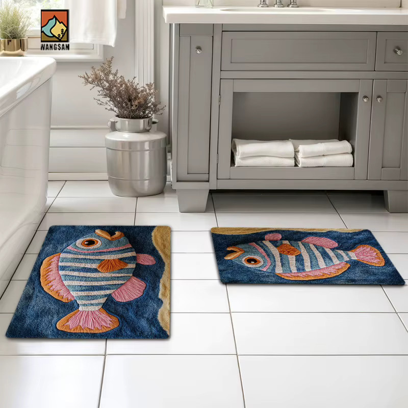 VIKAMA Badezimmermatte mit Fischmuster in Multicolour, weiche und kreative Bodenmatte für Badezimmer, Flur oder Wohnzimmer, B/T: 60 x 40 cm - Bild 3