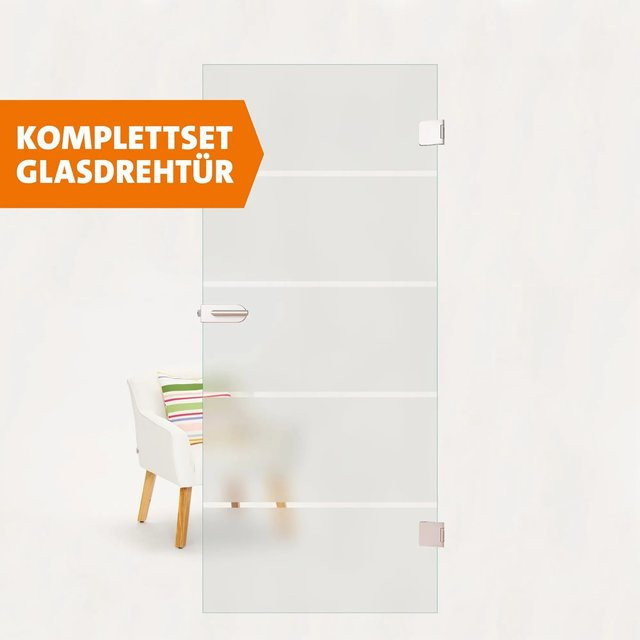 Skyscope Glasdrehtür-Set ESG Satiniert mit Streifen, Farbe: Weiß/Transparent, B/H: 83,4 x 209,7 cm, DIN Rechts - Bild 1