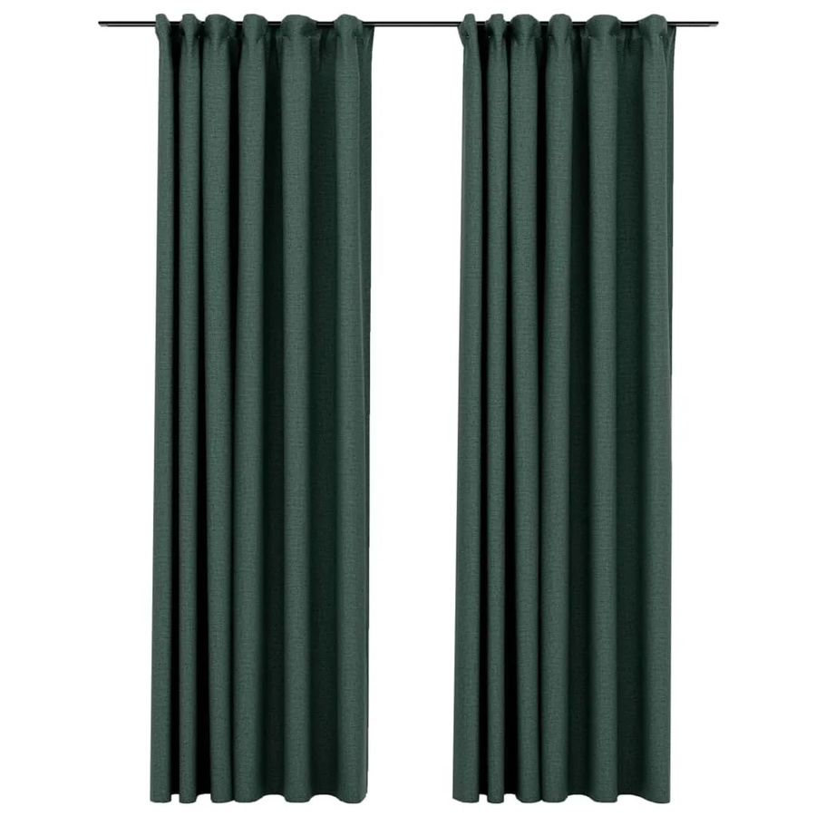 vidaXL Verdunkelungsvorhänge in Leinenoptik mit Haken, 2 Stück, Grün, B: 140 cm, H: 245 cm - Bild 2
