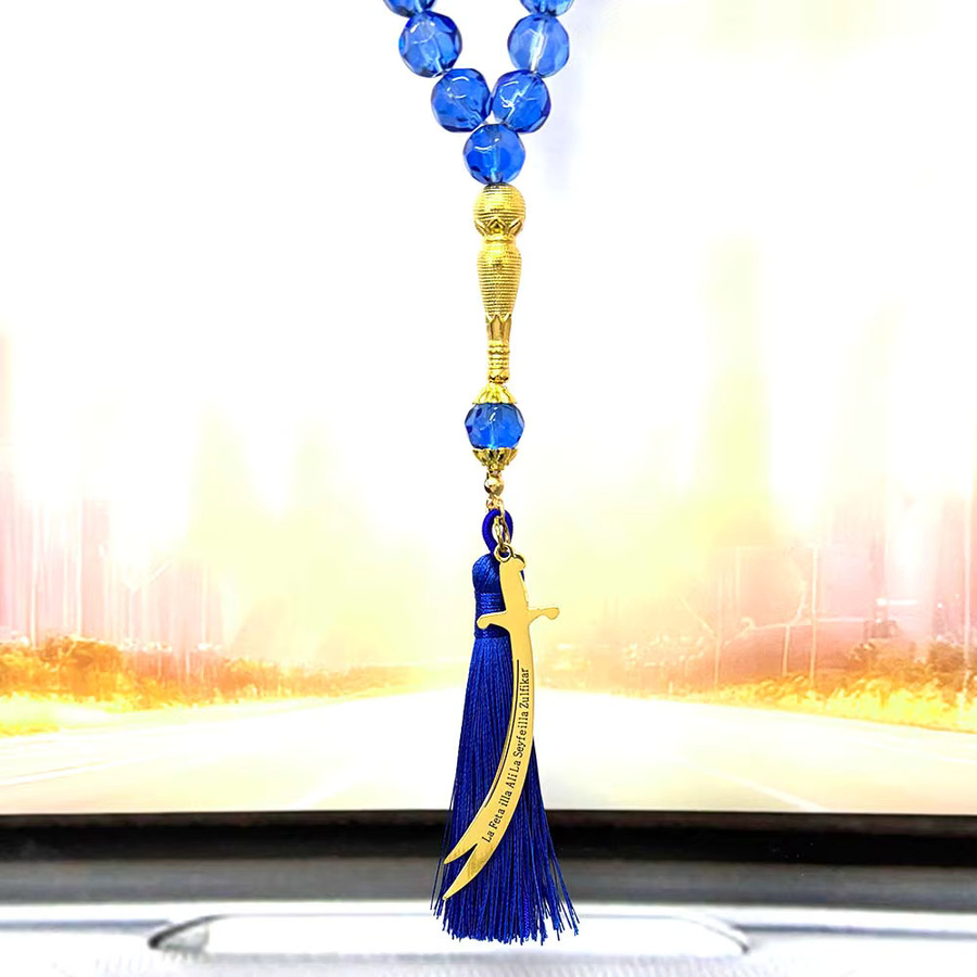 JYTF Anhänger Ali Zulfiqar Schwert, Edelstahl, Gold, Blauglas, Unisex - Bild 3