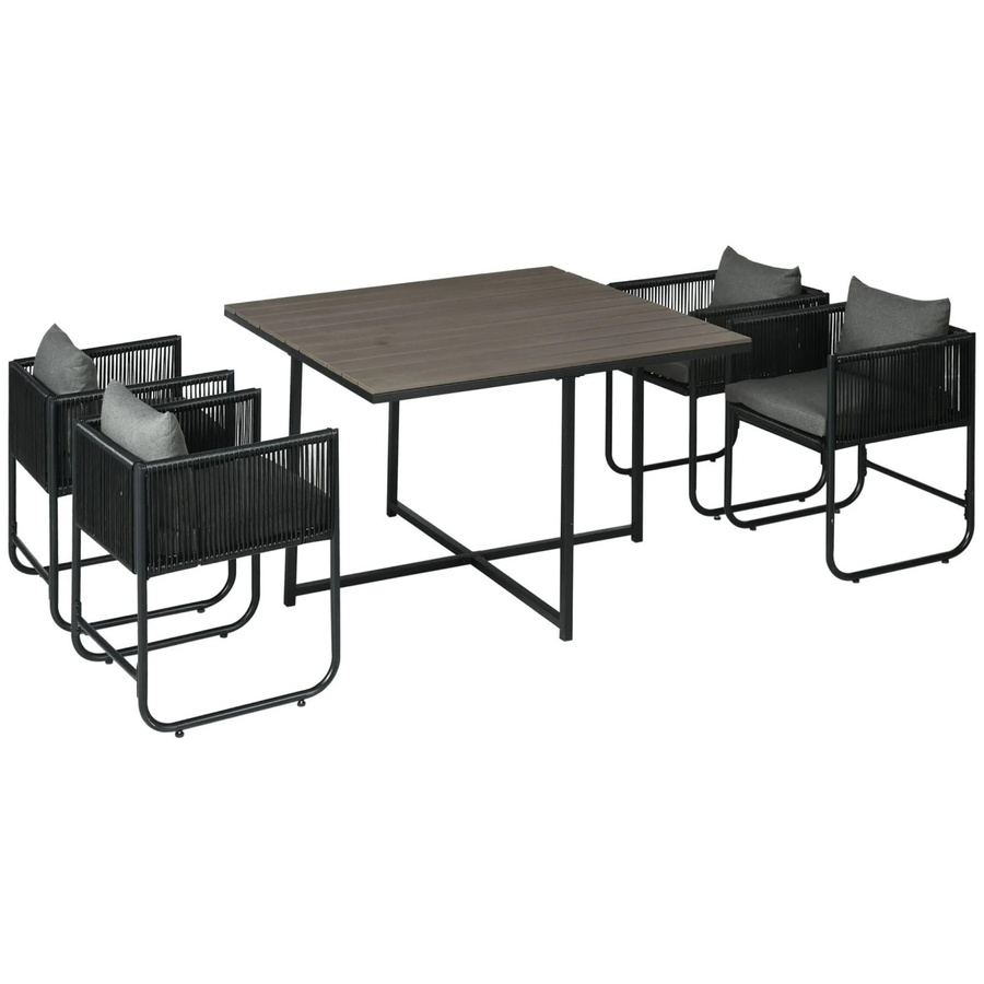 Outsunny Gartenmöbel-Set aus PE-Rattan in Grau mit Tisch und 4 Stühlen, B/T/H: 110 x 110 x 75 cm - Bild 2
