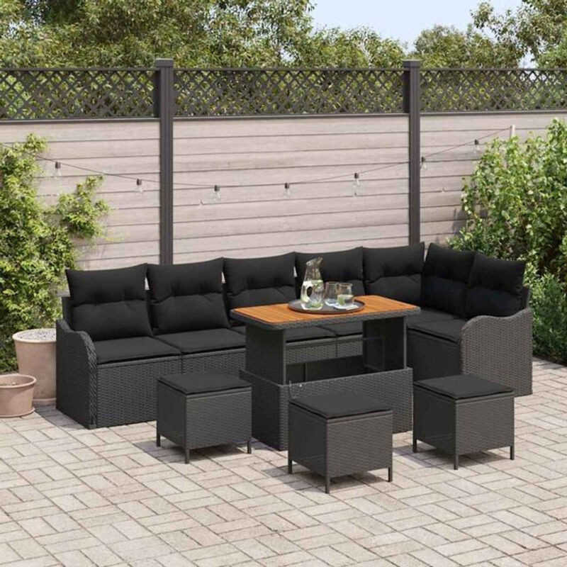 Vidaxl Garten-Sofa-Set aus Poly-Rattan und Metall in Schwarz, 10-teilig, modern und höhenverstellbar - Bild 1