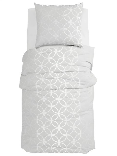 Wendebettwäsche aus Baumwoll-Satin mit Kreis-Dessin in Grau und Weiß, 100% Baumwolle, B/H: 155 x 220 cm und 80 x 80 cm - Bild 1