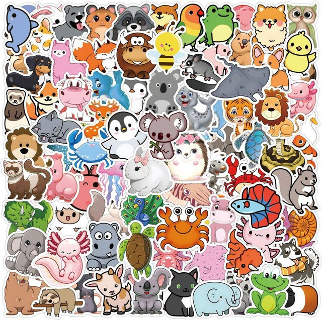 120 Wasserdichte Cartoon Kleine Tiere Doodle Aufkleber in Multicolour für Koffer, Notizbücher und Skateboards - Bild 1