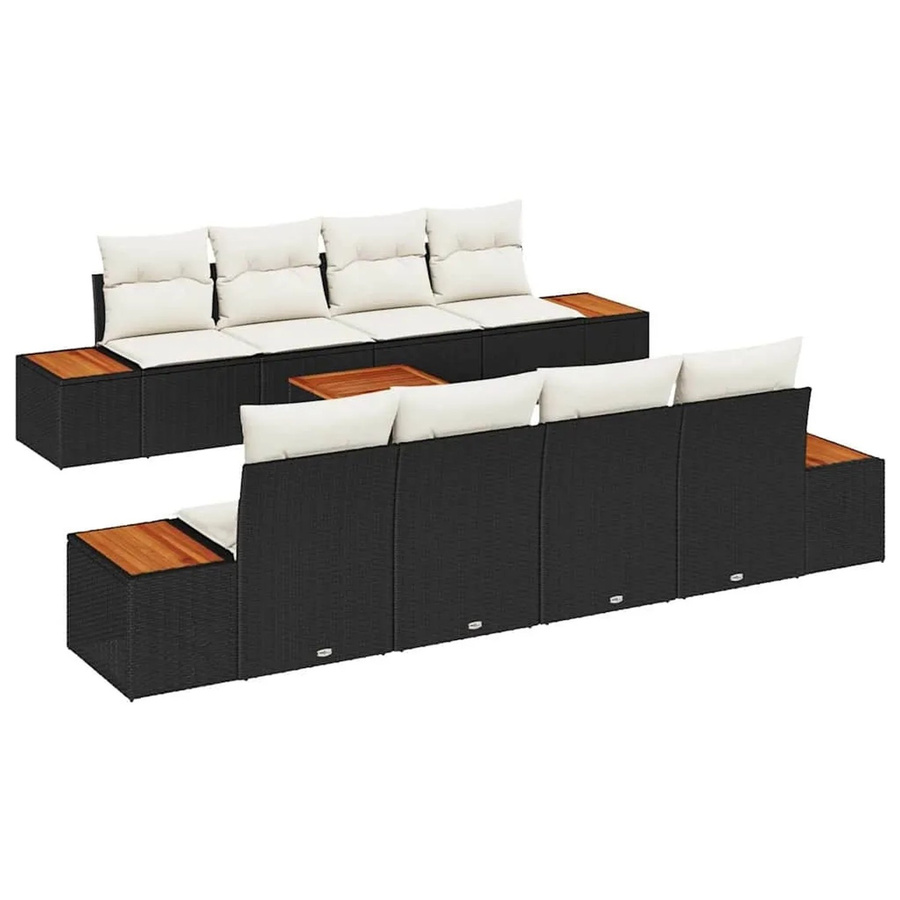 vidaXL Garten-Sofa-Set aus Polyrattan in L-Form mit 9-teiligem Set, inklusive Kissen und Couchtisch, Schwarz - Bild 2